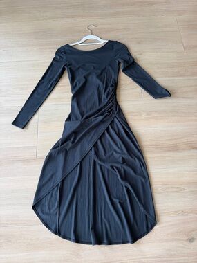 Wilfred Black Long-Sleeve Draped Midi Dress